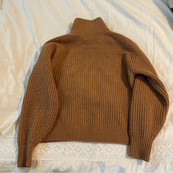 Everlane XS The Felted Merino Half-Zip Sweater Caramel Brown Honey Cropped wool - Picture 4 of 5